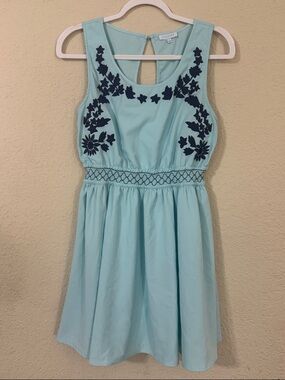 Teal Embroidered Fit & Flare Dress
